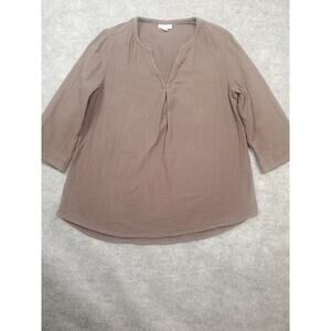J Jill Pure Jill Women's Size Small Brown Cotton Gauze 3/4 Sleeve Tunic Top